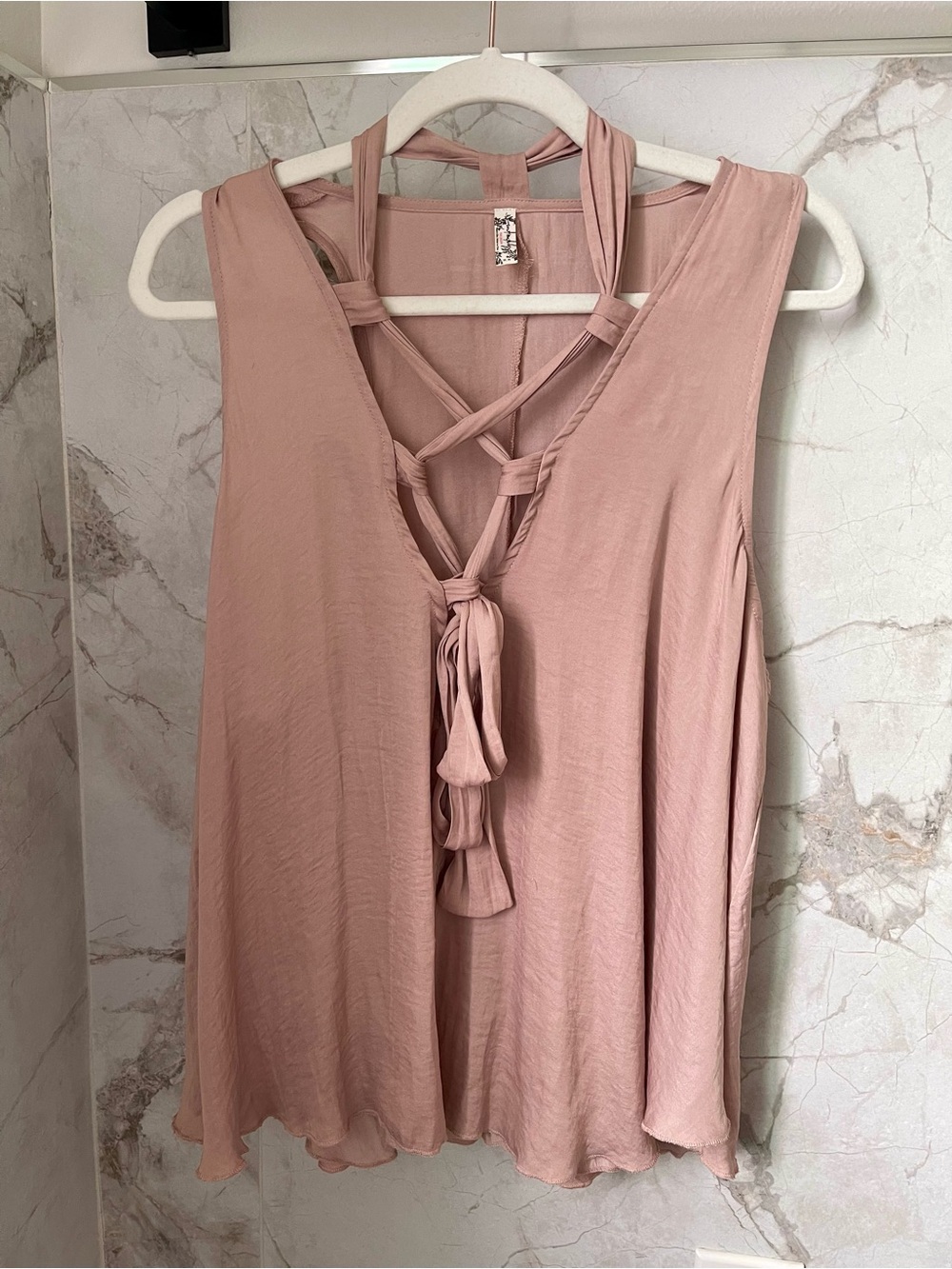 Free People Dusty Rose Strappy Tassel Tank Top